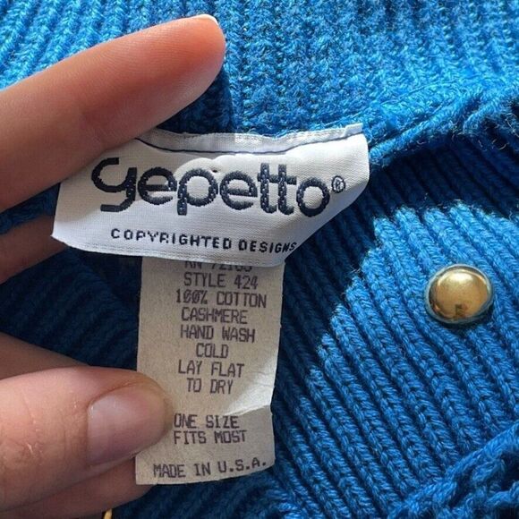 Vintage Womens Gepetto 80s Oversized Blue Rhinestone Sheer V Neck Sweater Sz L - Picture 2 of 8